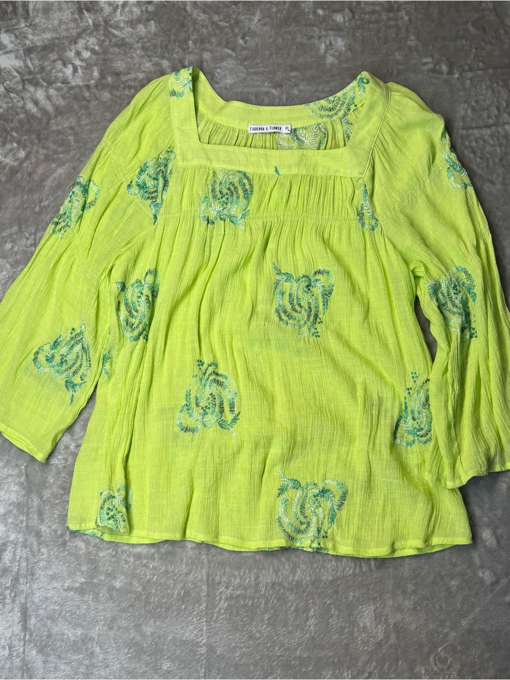 Figueroa & Flower Vibrant Lime Green Embroidered Peasant Tunic